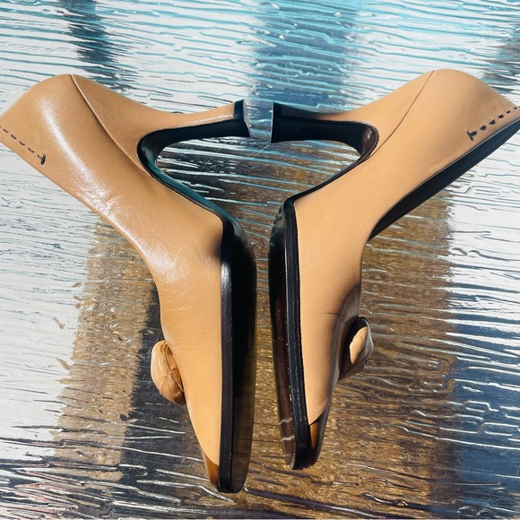 SOLD Prada Beige Brown Colorblock Leather Rosebud Embellished Square Toe Pumps - Picture 8 of 15